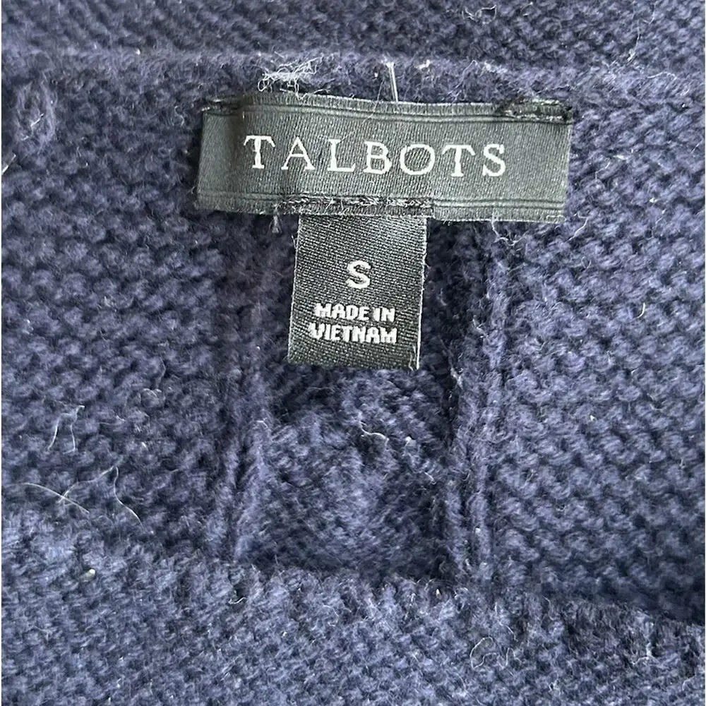 Talbots Chunky Cable Knit Nautical Sweater Size Small Color Block Blue White - Picture 7 of 11